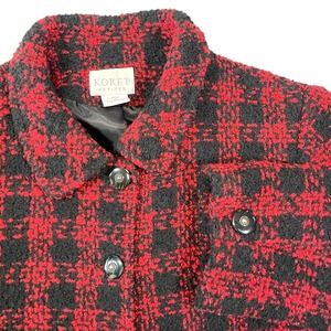 Koret Petites 14 Red Plaid Boucle Button Front Jacket Dark Academia Classic